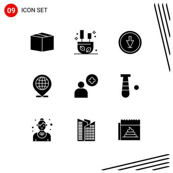 Group of 9 Solid Glyphs Signs and Symbols for plus location direction internet global Editable Vector Design Elements