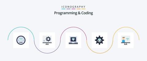 Programming And Coding Flat 5 Icon Pack Including development. coding. error. development vector