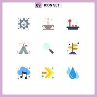 Set of 9 Modern UI Icons Symbols Signs for look american joystick camp tent free Editable Vector Design Elements