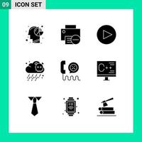 Group of 9 Modern Solid Glyphs Set for help contact hardware pollution gas Editable Vector Design Elements