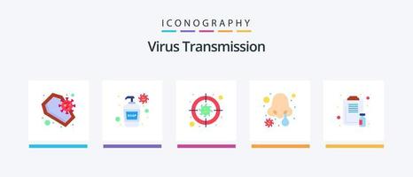 paquete de iconos planos de transmisión de virus 5 que incluye atención médica. infección de la nariz objetivo. infección nasal frío. diseño de iconos creativos vector