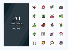 20 icono lleno de línea de mardi gras para presentación vector