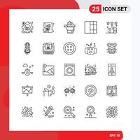 Pack of 25 Modern Lines Signs and Symbols for Web Print Media such as support wireframe paper grid learning Editable Vector Design Elements
