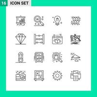 User Interface Pack of 16 Basic Outlines of gift paper seo garland science Editable Vector Design Elements