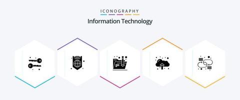 paquete de iconos de 25 glifos de tecnología de la información que incluye . Enlace. carpeta. conexión. subir vector