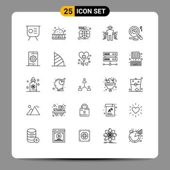 Pack of 25 Modern Lines Signs and Symbols for Web Print Media such as human body sweets sensor website Editable Vector Design Elements