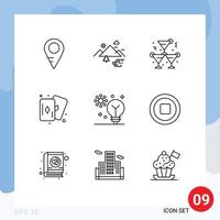 Set of 9 Modern UI Icons Symbols Signs for deep learning artificial intelligence alcohol card hobbies Editable Vector Design Elements