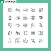 Mobile Interface Line Set of 25 Pictograms of shirt day happy cancer service Editable Vector Design Elements