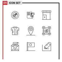 Pictogram Set of 9 Simple Outlines of electronic clothing planning cloth shop Editable Vector Design Elements