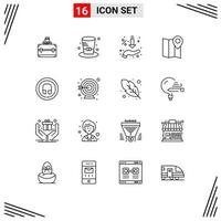 Pack of 16 Modern Outlines Signs and Symbols for Web Print Media such as earphone marker arrows map offer Editable Vector Design Elements