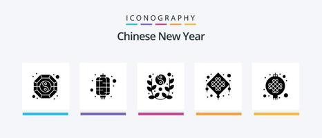 Chinese New Year Glyph 5 Icon Pack Including chinese. new year. lunar. lantern. celebrate. Creative Icons Design vector