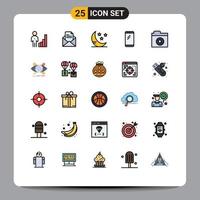 Pack of 25 Modern Filled line Flat Colors Signs and Symbols for Web Print Media such as search android pencil mobile phone Editable Vector Design Elements