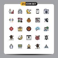 paquete de 25 modernos signos y símbolos de colores planos de línea rellena para medios de impresión web, como buscar elementos de diseño de vectores editables de teléfonos móviles con lápiz android
