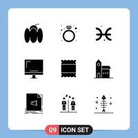 Pack of 9 creative Solid Glyphs of layout imac astrology electronic computer Editable Vector Design Elements