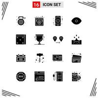 Universal Icon Symbols Group of 16 Modern Solid Glyphs of dice vision web human eye Editable Vector Design Elements