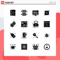 16 Thematic Vector Solid Glyphs and Editable Symbols of timer direction web arrow print Editable Vector Design Elements