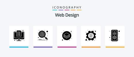 Web Design Glyph 5 Icon Pack Including programming. cog. virus. coding. layer. Creative Icons Design vector