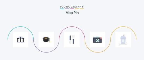 paquete de iconos planos de 5 pines de mapa que incluye . París. plato. beber. foto vector