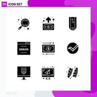 Pack of 9 creative Solid Glyphs of page media transfer error rank Editable Vector Design Elements
