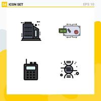 Set of 4 Modern UI Icons Symbols Signs for building radio finance money dna Editable Vector Design Elements