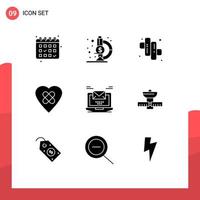Modern Set of 9 Solid Glyphs and symbols such as gps email marshmallow mail computer Editable Vector Design Elements