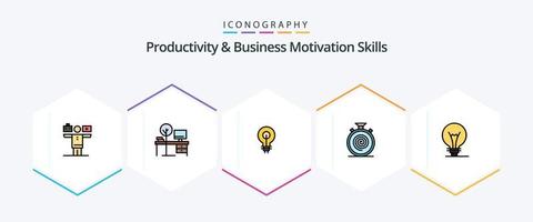 Productivity And Business Motivation Skills 25 FilledLine icon pack including nonstop. cycle. table. action. insight vector