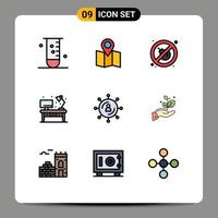 9 Universal Filledline Flat Color Signs Symbols of media internet fire desk living Editable Vector Design Elements