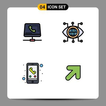 Set of 4 Modern UI Icons Symbols Signs for call call online manager phone Editable Vector Design Elements
