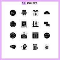 Set of 16 Vector Solid Glyphs on Grid for tool devices green device performance Editable Vector Design Elements