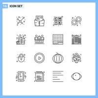 Modern Set of 16 Outlines and symbols such as candles birthday cmyk mitosis lab Editable Vector Design Elements