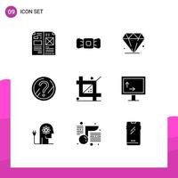 Mobile Interface Solid Glyph Set of 9 Pictograms of crop solution tie problem question Editable Vector Design Elements