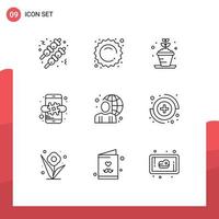 Set of 9 Modern UI Icons Symbols Signs for globe user hobbies mobile marketing Editable Vector Design Elements