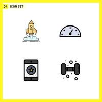 Pack of 4 Modern Filledline Flat Colors Signs and Symbols for Web Print Media such as launch devices shuttle gauge mobile Editable Vector Design Elements