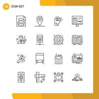 Modern Set of 16 Outlines Pictograph of development coding location code head Editable Vector Design Elements