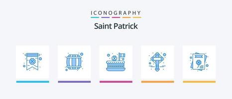 Paquete de íconos Saint Patrick Blue 5 que incluye tarjeta de felicitación. Patricio. celebrar. irlandesa. cruz. diseño de iconos creativos vector