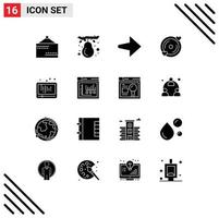 16 Thematic Vector Solid Glyphs and Editable Symbols of social media arrow audio heart Editable Vector Design Elements