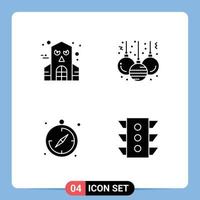 Mobile Interface Solid Glyph Set of 4 Pictograms of halloween light ball camping signal Editable Vector Design Elements