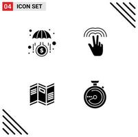 Set of 4 Modern UI Icons Symbols Signs for funds map investment hand paper Editable Vector Design Elements