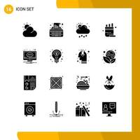 16 Universal Solid Glyphs Set for Web and Mobile Applications notification comment weather chat pot Editable Vector Design Elements