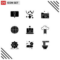 conjunto de 9 iconos de interfaz de usuario modernos signos de símbolos para elementos de diseño de vector editables de globo terráqueo de carpeta de internet digital