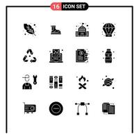 16 Universal Solid Glyphs Set for Web and Mobile Applications garbage ecology building eco process Editable Vector Design Elements