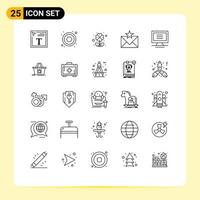 25 User Interface Line Pack of modern Signs and Symbols of hardware monitor four favorites envelope Editable Vector Design Elements