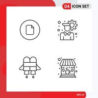 4 Universal Line Signs Symbols of document cafe ui user setting shop Editable Vector Design Elements