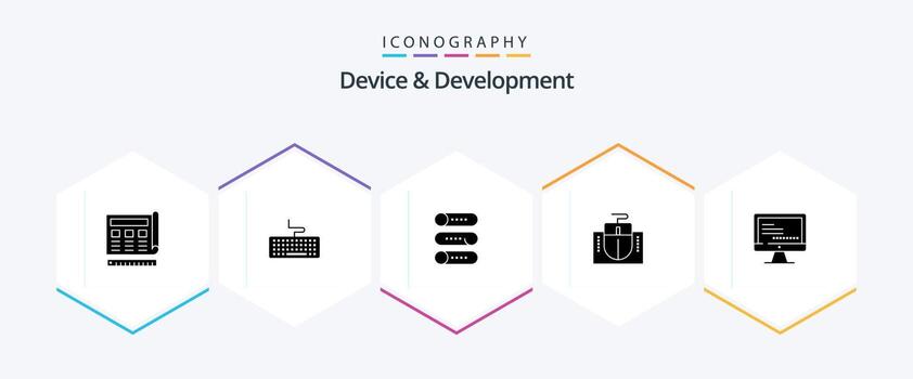 paquete de iconos de 25 glifos de dispositivo y desarrollo, incluida la computadora. hardware. educación. computadora. encendido apagado vector