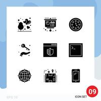 Mobile Interface Solid Glyph Set of 9 Pictograms of keys hand presentation growing time Editable Vector Design Elements