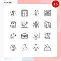 16 User Interface Outline Pack of modern Signs and Symbols of tech hosting cloud data website Editable Vector Design Elements