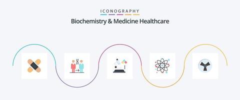 Paquete de iconos planos 5 de bioquímica y medicina para la salud, incluida la molécula. átomo. paciente. médico. Ciencias vector