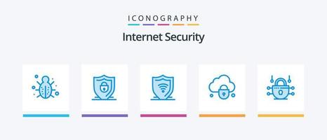 paquete de iconos azul 5 de seguridad de Internet que incluye Internet. cerrar con llave. seguridad. nube. blindaje. diseño de iconos creativos vector