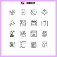 Pack of 16 creative Outlines of cleaning shower cog woman focus Editable Vector Design Elements