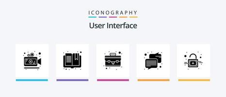 User Interface Glyph 5 Icon Pack Including . unlock. portfolio. padlock. message. Creative Icons Design vector